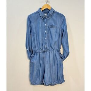 Chambray Denim Utility Romper Button Front Long Sleeve Size 10 Crown‎ & Ivy